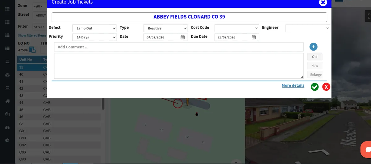 DeadSure job ticket creation with map and street view